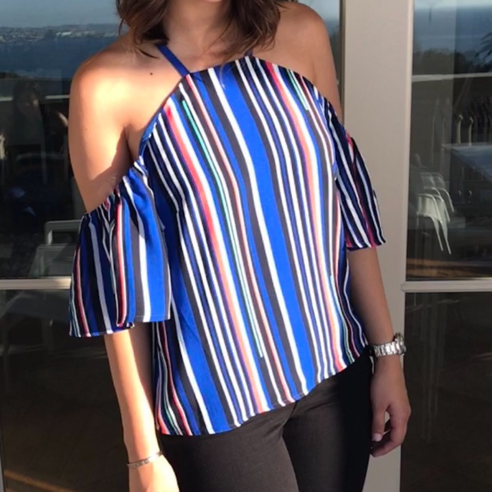 Bebe Cold Shoulder Striped Top